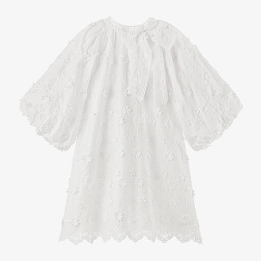 Petite Amalie-Girls Ivory Cotton Embroidered Dress | Childrensalon