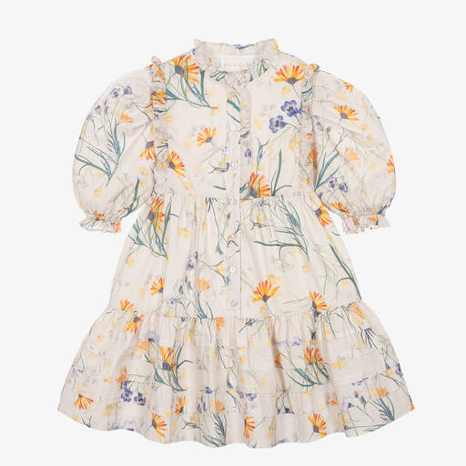 Petite Amalie-Girls Ivory Floral Cotton Dress | Childrensalon