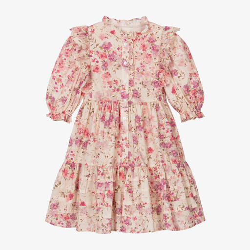 Petite Amalie-Girls Pale Pink Floral Cotton Dress | Childrensalon
