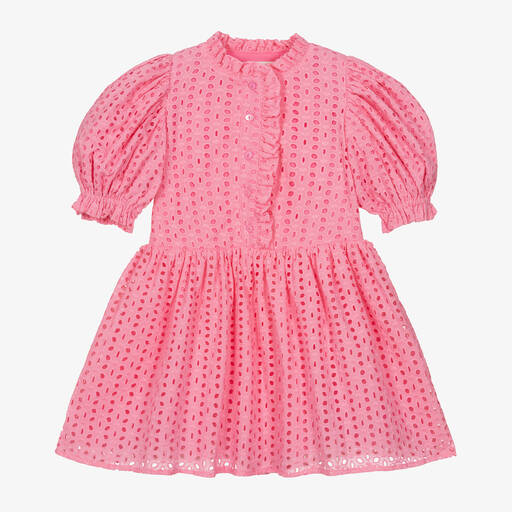 Petite Amalie-Girls Pink Broderie Anglaise Dress | Childrensalon