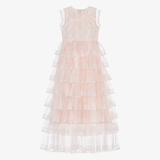 Petite Amalie-Girls Pink Tulle & Lace Sleeveless Dress | Childrensalon