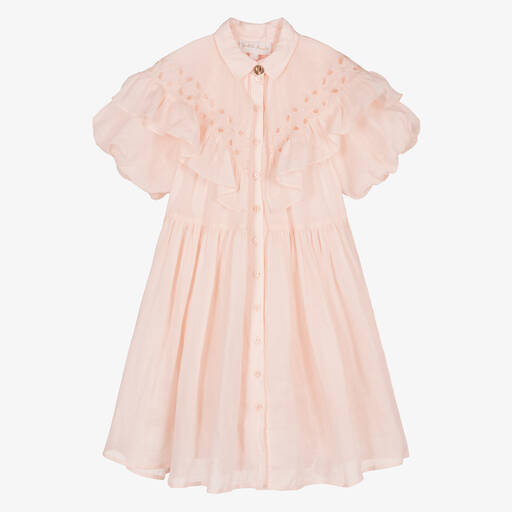 Petite Amalie-Teen Girls Pink Linen Puffed Sleeve Dress | Childrensalon