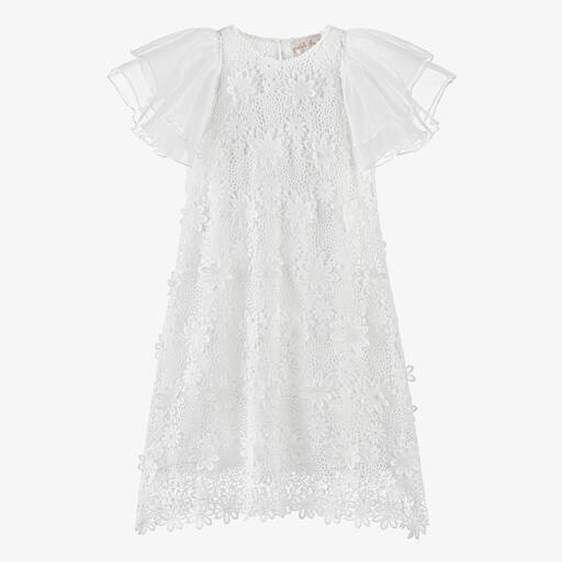Petite Amalie-Teen Girls White Guipure Lace Flutter Dress | Childrensalon