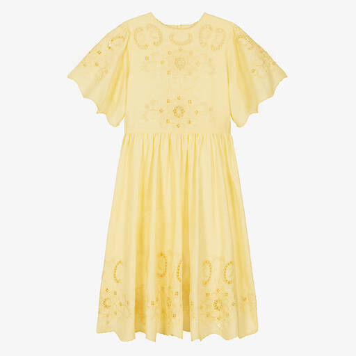 Petite Amalie-Teen Girls Yellow Embroidered Linen & Cotton Dress | Childrensalon