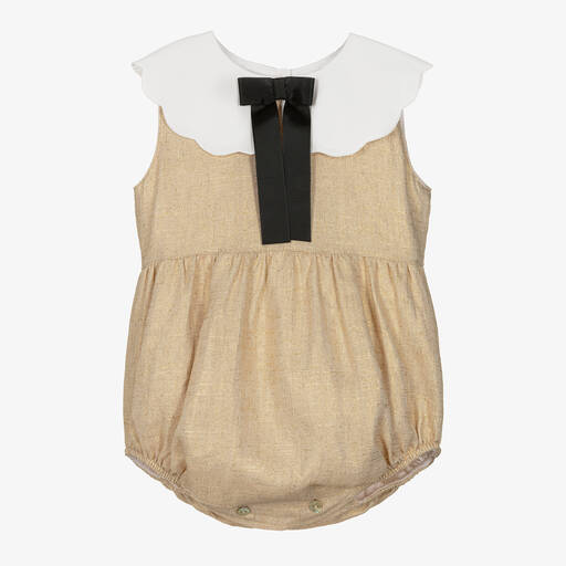 Phi Clothing-Baby Girls Gold Cotton & Linen Shortie | Childrensalon