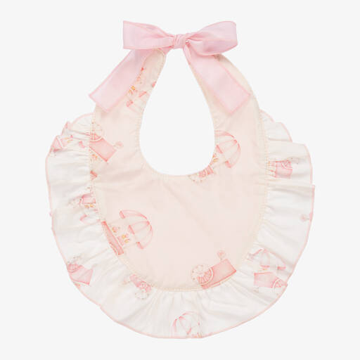 Phi Clothing-Baby Girls Ivory & Pink Cotton Frill Bib | Childrensalon