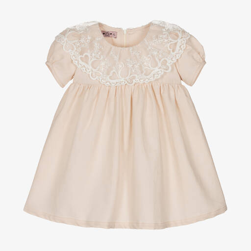 Phi Clothing-Girls Beige Linen & Cotton Dress | Childrensalon