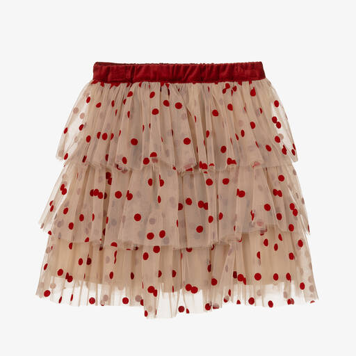 Phi Clothing-Girls Beige Tulle Polka Dot Skirt | Childrensalon