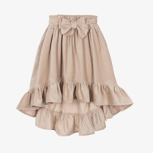 Phi Clothing-Girls Beige Velvet Ruffle Skirt | Childrensalon