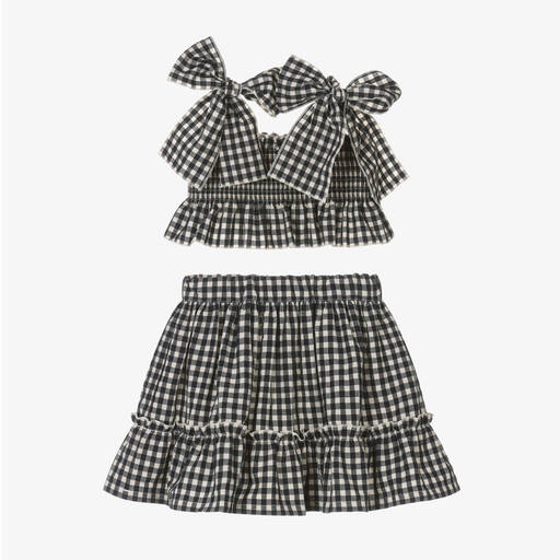 Phi Clothing-Черный топ и юбка из хлопка в клетку для девочек | Childrensalon