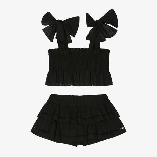 Phi Clothing-Черный топ и юбка-шорты из хлопка с рюшами для девочек | Childrensalon