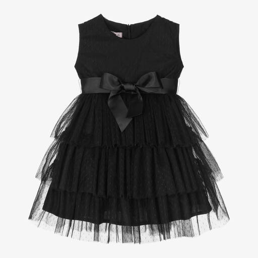 Phi Clothing-Girls Black Tulle Tiered Dress | Childrensalon
