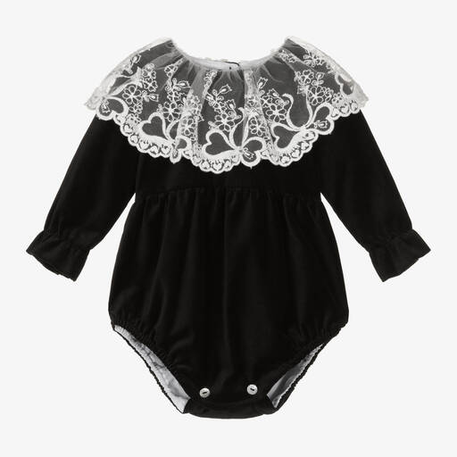 Phi Clothing-Girls Black Velvet & Lace Ruffle Shortie | Childrensalon