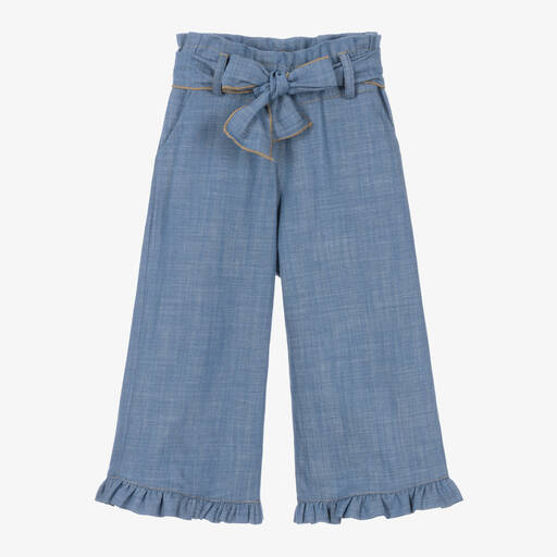 Phi Clothing-Широкие голубые брюки из хлопка шамбре | Childrensalon