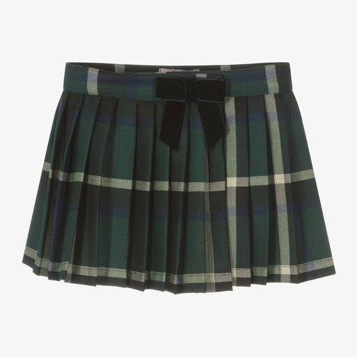 Phi Clothing-Girls Green Pleated Tartan Skirt | Childrensalon