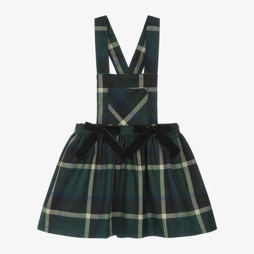 Phi Clothing-Girls Green Tartan Pinafore Dress | Childrensalon