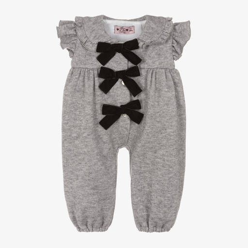 Phi Clothing-Girls Grey Viscose Knit Bow Jumpsuit | Childrensalon