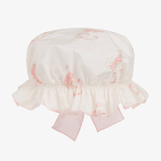 Phi Clothing-Girls Ivory Cart Print Cotton Mop Hat | Childrensalon