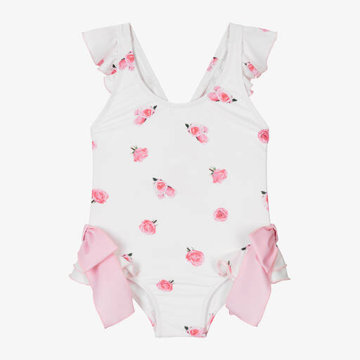 Phi Clothing-Girls Ivory & Pink Rose Swimsuit | Childrensalon
