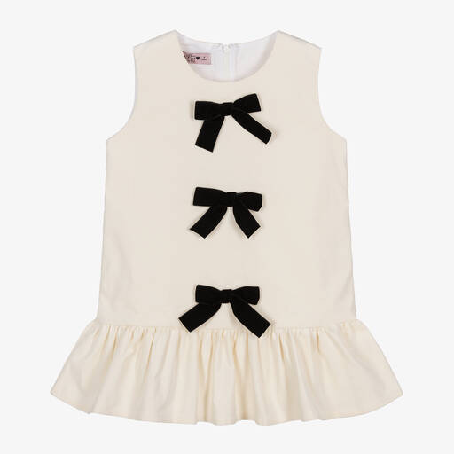 Phi Clothing-Girls Ivory Velvet Bow Dress | Childrensalon