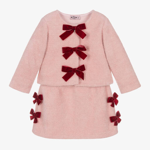 Phi Clothing-Girls Pink Cardigan & Skirt Set | Childrensalon