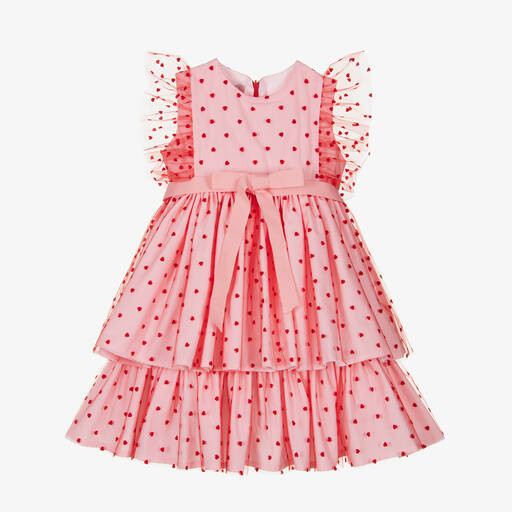 Phi Clothing-Girls Pink Embroidered Tulle Dress | Childrensalon