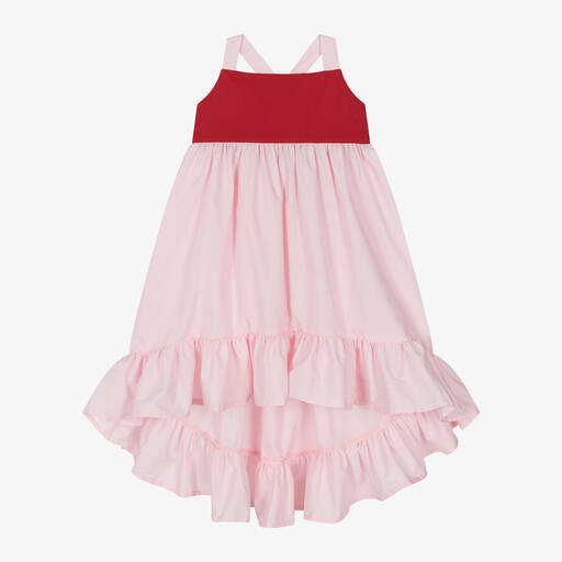 Phi Clothing-Robe rose et rouge en coton fille | Childrensalon