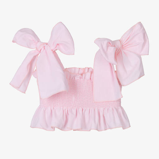 Phi Clothing-Girls Pink Shirred Cotton Crop Top | Childrensalon
