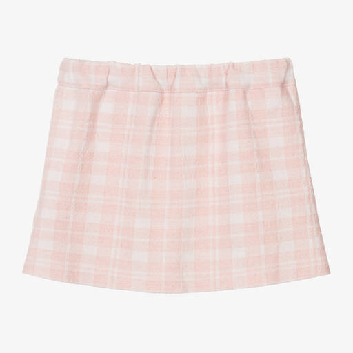 Phi Clothing-Girls Pink & White Check Cotton Skirt | Childrensalon