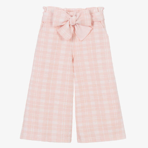 Phi Clothing-Girls Pink & White Check Cotton Trousers | Childrensalon