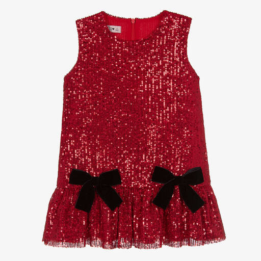 Phi Clothing-Girls Red Sequins & Bows Dress | Childrensalon