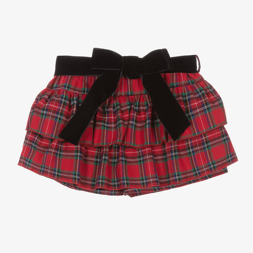 Phi Clothing-Girls Red Tartan Cotton Skort  | Childrensalon