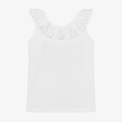 Phi Clothing-تيشيرت قطن جيرسي لون أبيض مزينة بفيونكة وكشكش | Childrensalon