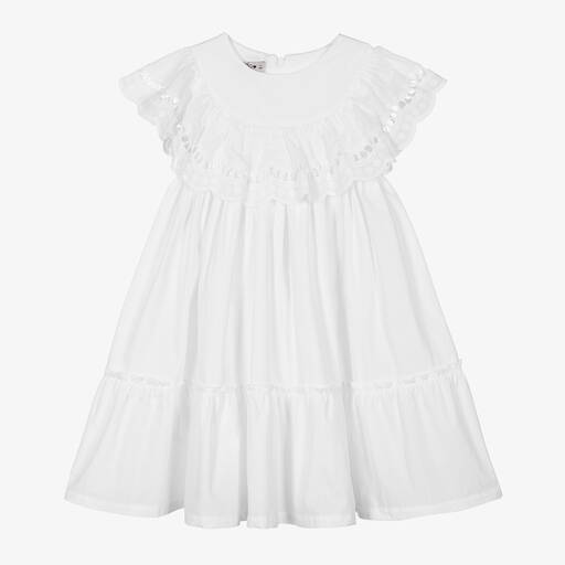 Phi Clothing-Girls White Cotton Cutwork Dress | Childrensalon