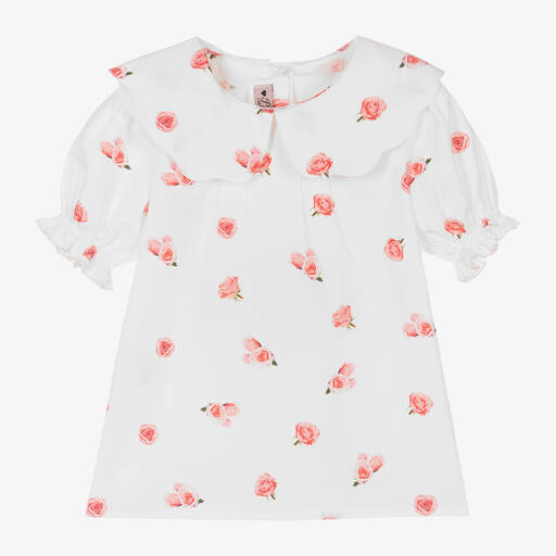 Phi Clothing-Белая хлопковая блузка в цветочек для девочек | Childrensalon