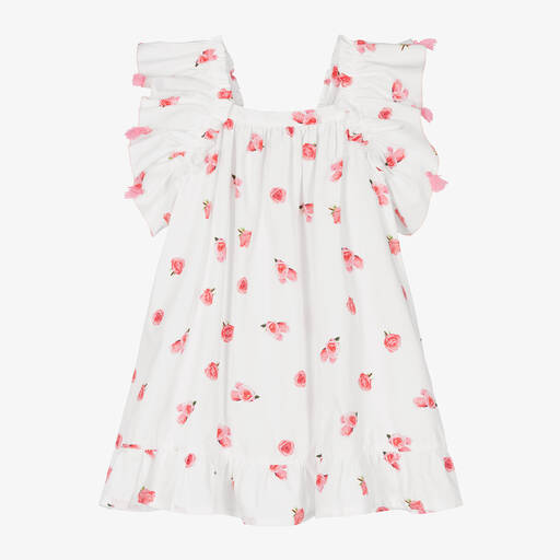 Phi Clothing-Белое хлопковое платье с цветами для девочек | Childrensalon