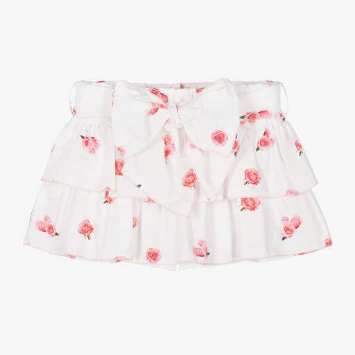 Phi Clothing-Jupe-short blanc en coton à fleurs | Childrensalon