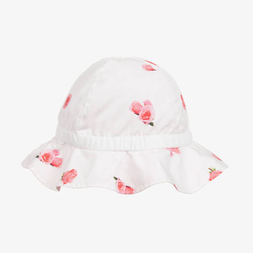 Phi Clothing-Girls White & Pink Cotton Sun Hat | Childrensalon