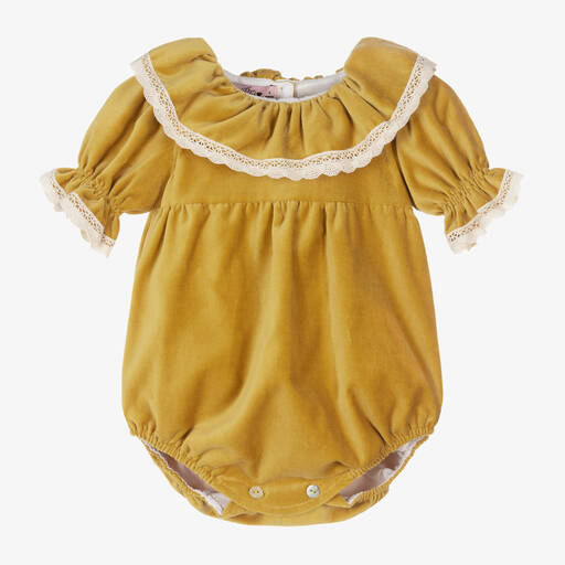 Phi Clothing-Girls Yellow Cotton Velvet Ruffle Shortie | Childrensalon