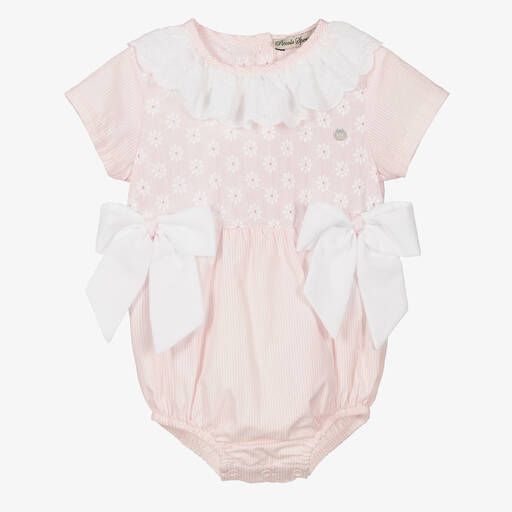 Piccola Speranza-Baby Girls Pink Striped Cotton Shortie | Childrensalon