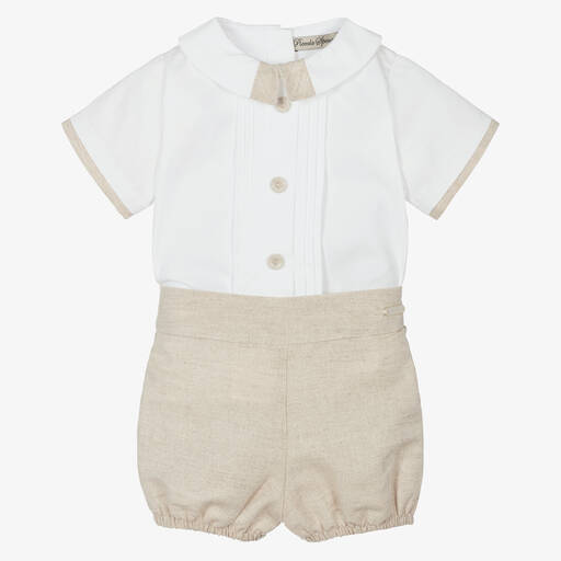 Piccola Speranza-Рубашка и бежевые шорты из хлопка и льна для мальчиков | Childrensalon