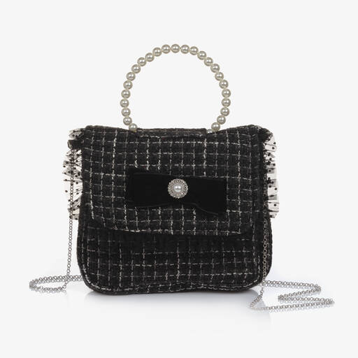 Piccola Speranza-Girls Black Tweed Handbag (17cm) | Childrensalon