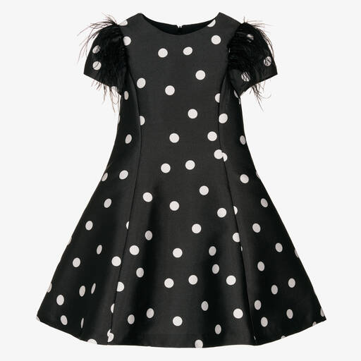 Piccola Speranza-Girls Black & White Polka Dot Dress | Childrensalon