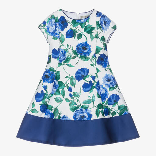 Piccola Speranza-Girls Blue Floral Satin Dress | Childrensalon
