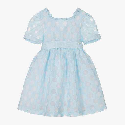 Piccola Speranza-Girls Blue Polka Dot Dress | Childrensalon
