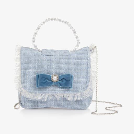 Piccola Speranza-Girls Blue Tweed Handbag (19cm) | Childrensalon