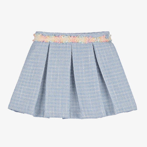 Piccola Speranza-Girls Blue Tweed Pleated Skirt | Childrensalon