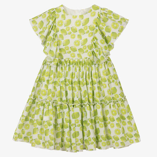 Piccola Speranza-Girls Green Lime Chiffon Dress | Childrensalon