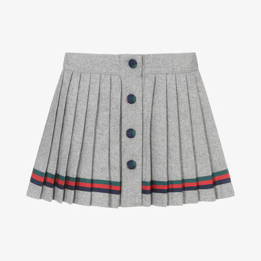 Piccola Speranza-Girls Grey Pleated Wool Skirt | Childrensalon
