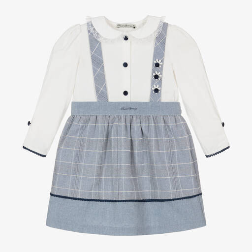 Piccola Speranza-Кремовая блузка и голубая юбка из хлопка в клетку | Childrensalon